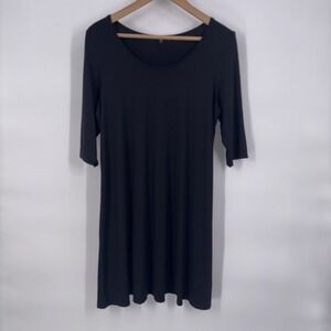 Eileen Fisher Womens Jersey Knit Shift Dress Large Black Capsule Quiet Luxury‎